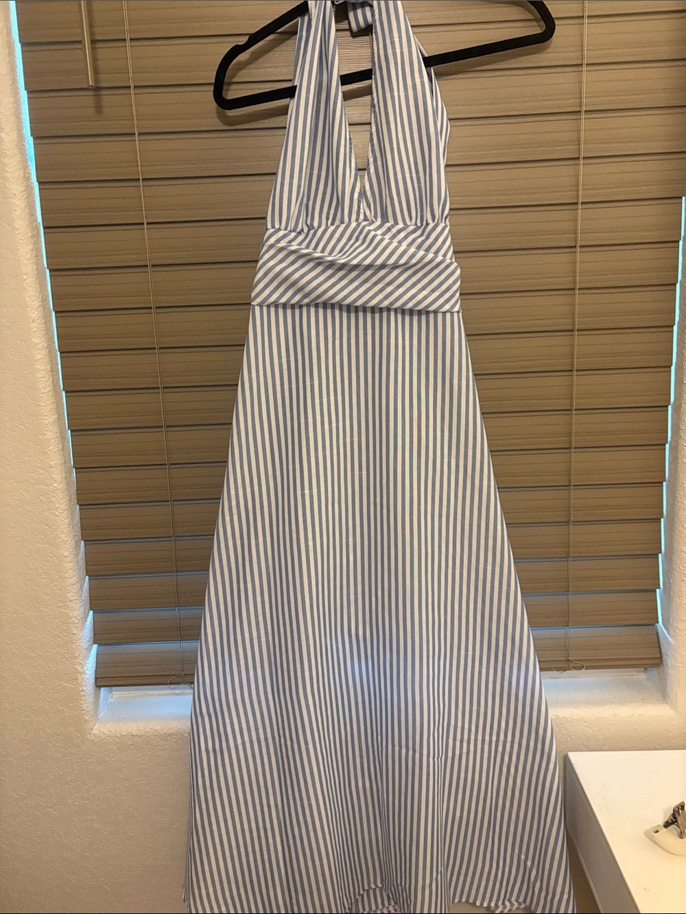 SHEIN Blue and White Striped Halter Maxi Dress